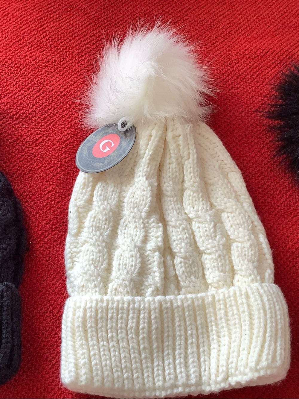White Cable Knit Pom Pom Beanie